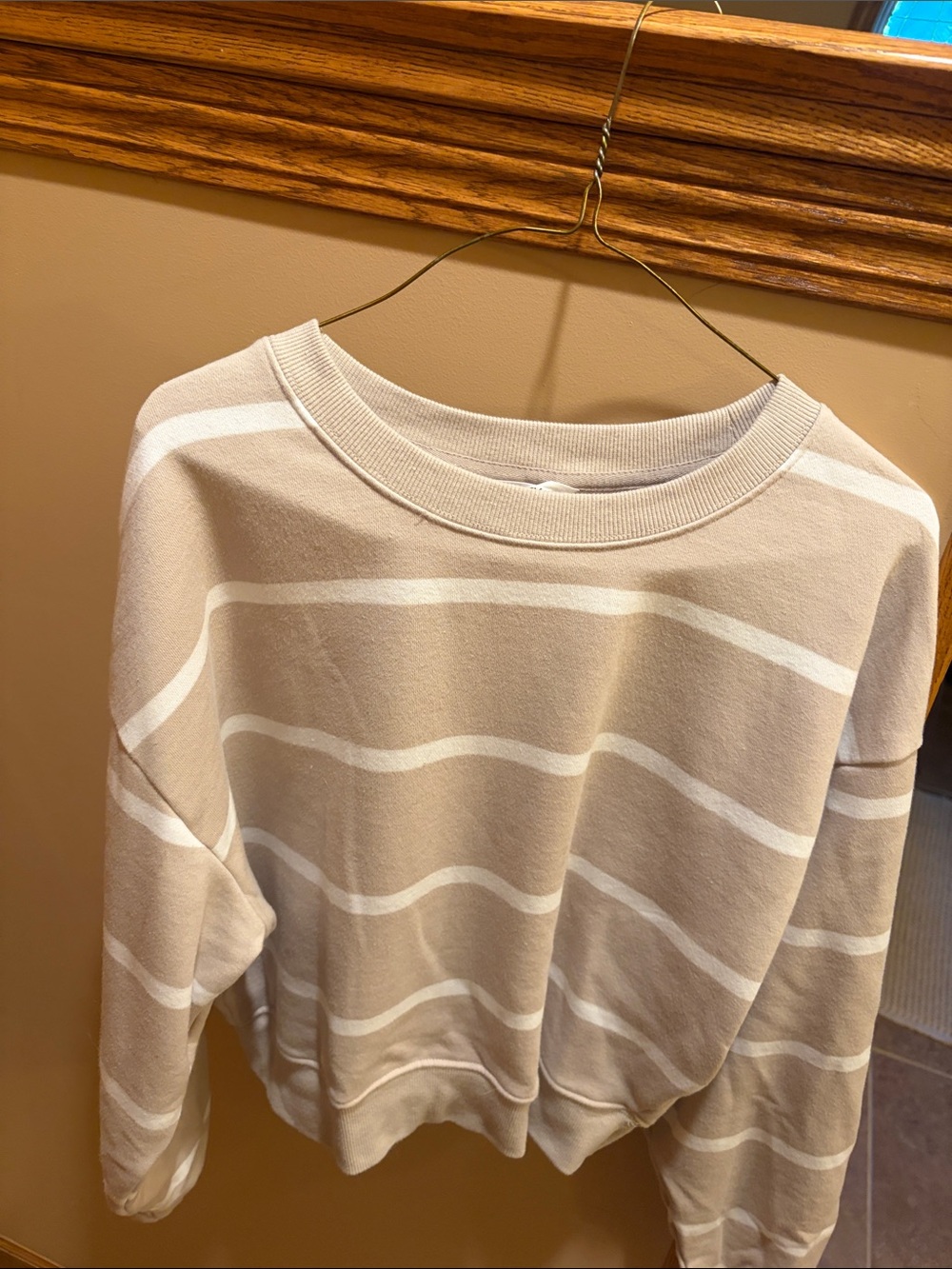 Jockey Beige and White Striped Crewneck